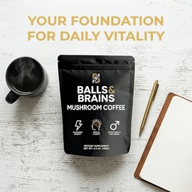 Balls n Brains Mushroom Coffee - Instant Coffee with Men's Herbal Energy, Supports Energy, Focus & Daily Vitality, Smooth No Crash Formula - 6.3oz（30 Servings）
