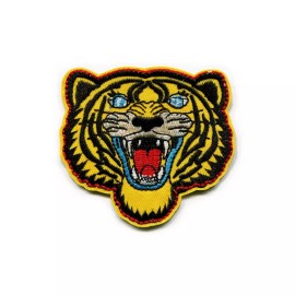 Patchwork Paradise Yellow Tiger Face Embroidered Iron On Patch DIY Applique