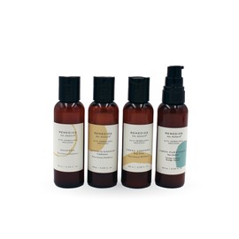 Remedios del Bosque Kit Esenciales de Viaje, Limpia, Hidrata y Humecta Cabello, Cara y Cuerpo, Tamaño para llevar en Avión, para toda la Familia.