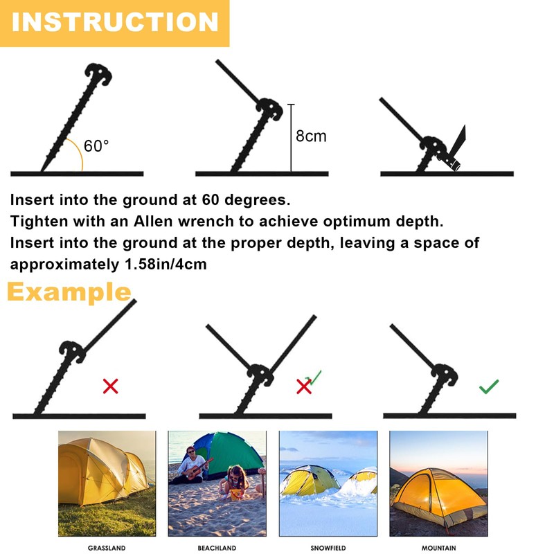 QIANCSJ Pack of 10 Tent Pegs, Tent Pegs, Camping Screws,