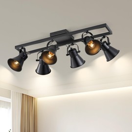 SEEBLEN 6 Light Track Lighting Fixtures, Black Kitchen Track Ceiling Light, Modern Ceiling Spotlight Flexibly Rotatable Heads for Living Room Bathroom Hallway.