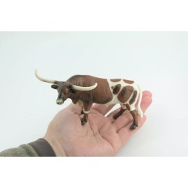 Collectible Wildlife Gifts Texas Longhorn Bull Toy, Realistic Hand Painted Rubber Model Cow, 6" CH783 BB185