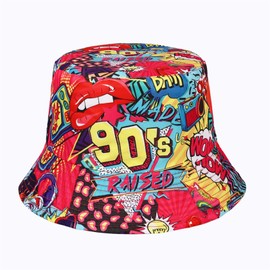 MILAKOO Bucket Hat Retro 80s 90s Style Fashionable Fishing Hat Unisex Reversible Fishing Hat Double Sided Sun Hat, A9: Retro 90s