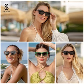 SOJOS Cateye SJ2297 Women's Polarised Retro Vintage Slim Square Sunglasses Classic Modern Outdoor UV400 Protection Sunglasses, Black Frame/Grey
