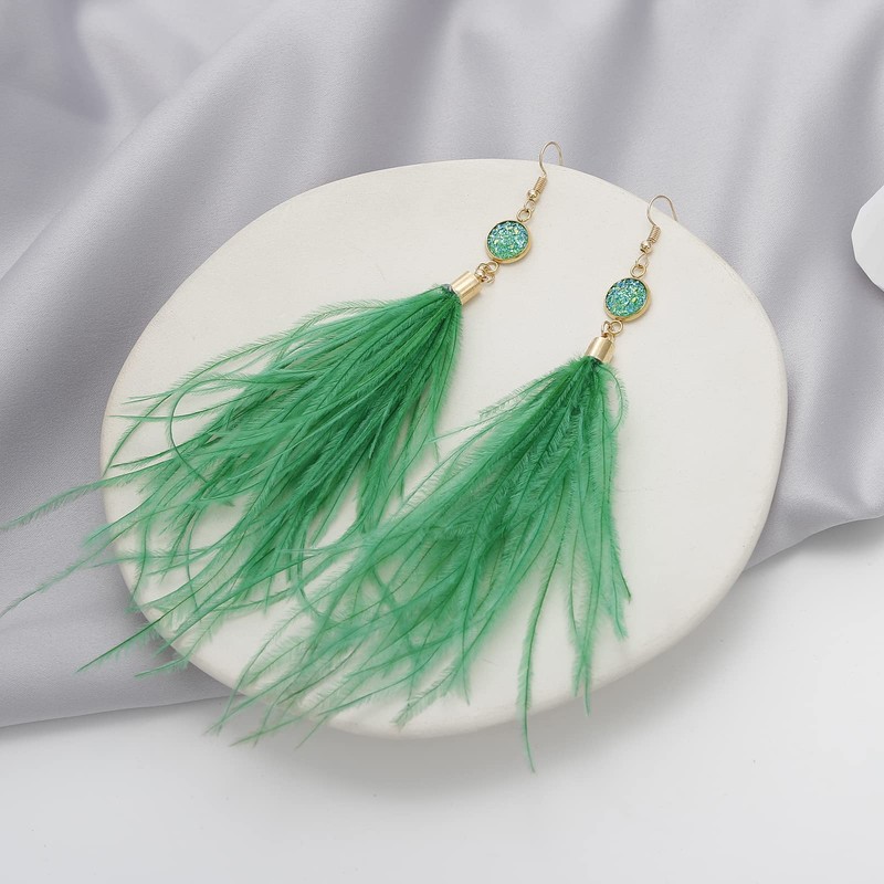 RUOFFETA Long Feather Earrings for Women, Bohemian Elegant Delicate Faux
