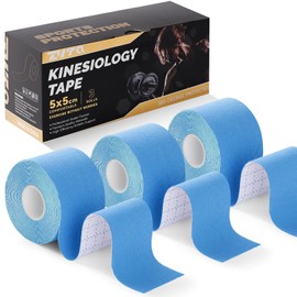 ZVTQ Kinesiology Tape (3 Rolls) - Acrylic Adhesive Muscle Tape - Waterproof, Breathable, Hypoallergenic - Ideal for Muscle Support & Injury Recovery - 2 Inches x 16 Feet (Light Blue)