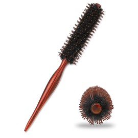 Boar Bristle Round Hair Brush, Small Volumizing Hair Brush Blow Drying Brush Styling Hair Brush with Nylon Pin and Natural Wooden Handle,Soft Bristle Hair Brush for Straightening Curling Detangling