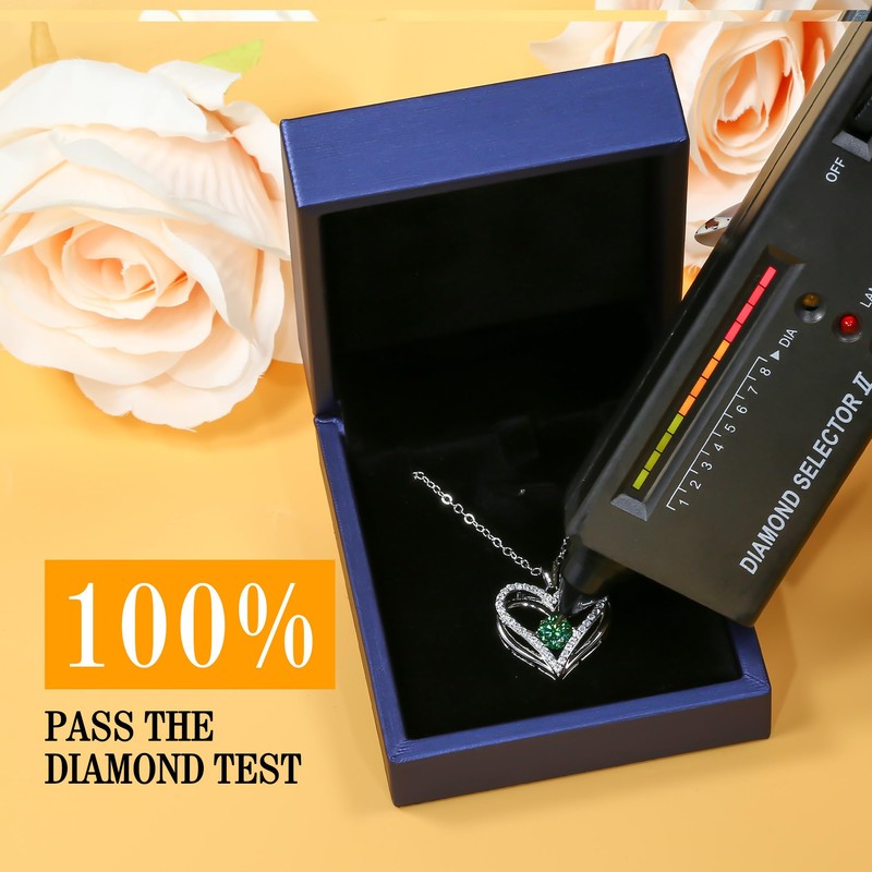 Moissanite Heart Necklace for Women, S925 Silver Floating Heart Pendant