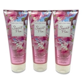 Bath & Body [3 Pack] BODY CREAM 24 Hour Moisture 8 oz / 226 g (Packaging may vary) (Full Size, SWEET PEA)