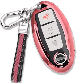 Key Fob Cover for Nissan Infiniti,Soft TPU Key Case Fit Keyless Smart Key Fob of Nissan Aitime Rogue Sentra Maxima Murano Pathfinder Sedan QX50 QX60 QX70 QX80,Accessoried with Leather Keychain - Pink