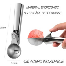 Ice Cream Spoon, Ice Cream Scoop, Stainless Steel Ice Cream Spoon with Trigger 6 cm Ball Diameter, Ideal for Ice Cream, Yogurt, Fruit, Dishwasher Safe