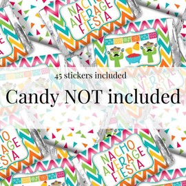 Nacho Average Party Chips, Dip & Taco Themed Fiesta Mini Chocolate Candy Bar Sticker Wrappers, 45 1.4" x 2.6" Wrap Around Labels by AmandaCreation, Great for Party Favors