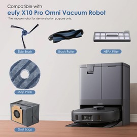 17 PCS Spare Parts Compatible with eufy X10 Pro Omni Robot Vacuums Replacement Parts, 4 Dust Bags, 4 Washable Vacuum Mop Cloths, 4 Side Brushes, 4 HEPA Filters, 1 Main Brush, X10 Pro Omni Accessories