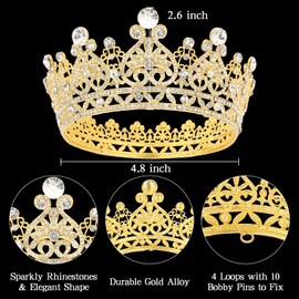 Gold Tiara, Crystal Rhinestone Crown for Birthday Wedding Prom Bridal Party Wedding Hair Accessories for Brides