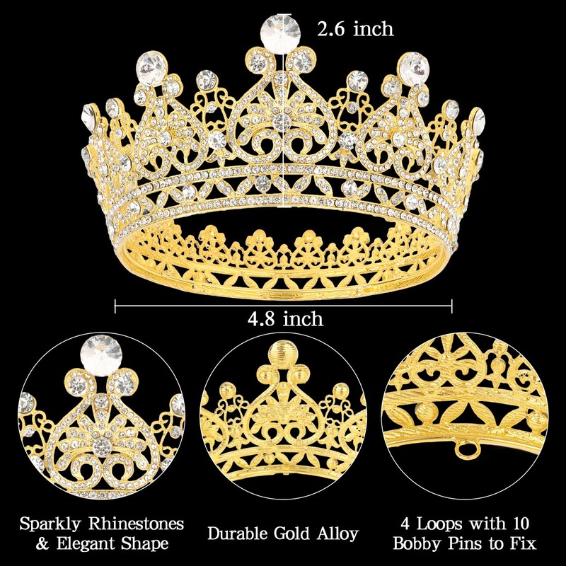 Gold Tiara, Crystal Rhinestone Crown for Birthday Wedding Prom Bridal