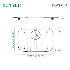 Serene Valley Sink Bottom Grid 19-1/16" x 13-5/8”, Rear Drain with Corner Radius 3-1/2", Sink Protector NLW1914R