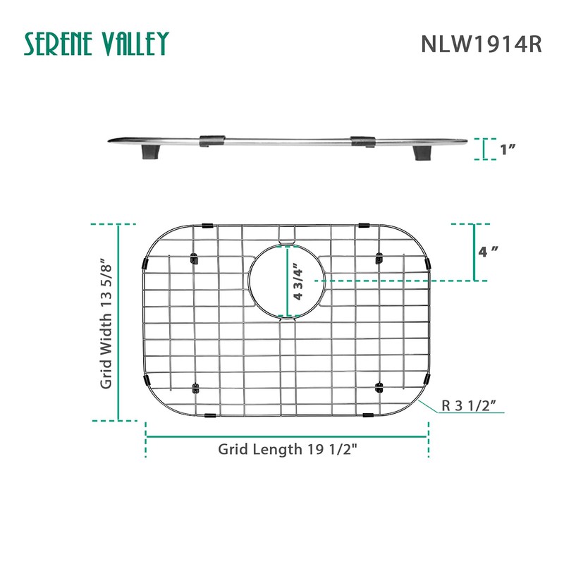 Serene Valley Sink Bottom Grid 19-1/16" x 13-5/8”, Rear Drain