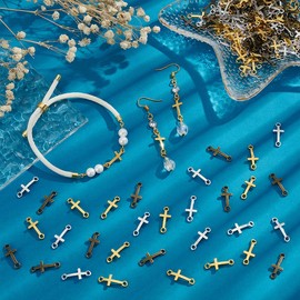 UNICRAFTALE 180Pcs 3 Colors Cross Connector Charms Curved Cross Links Cross Pendants Metal Charms Punk Charms for Jewelry Making Crafting Accessory for Necklace Bracelet Earrings Easter