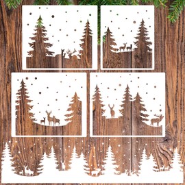 Christmas Stencils for Window Glass Large Christmas Stencil Forest Deer Stencil for Doormat Winter Scene Holiday Drawing Templates for Painting on Wall Canvas Paper Doormat
