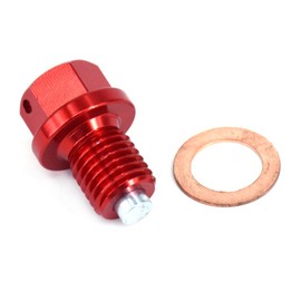 IUVWISN Motorcycle M12 x 1.5 Magnetic Oil Drain Plug Bolt with Red Copper Crushed Washer CNC for CRF50F CRF125F CRF250L CRF300L GROM MSX125 CB300R CB500X CBR400R CB650R CBR650R CT125 XR50R Red