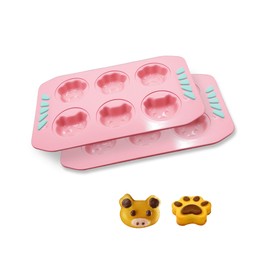 Gurlideo 2 Pcs Pig Head Cat Paw Donut Molds Madeleine Pan Cookie Baking Molds for Donuts Pink