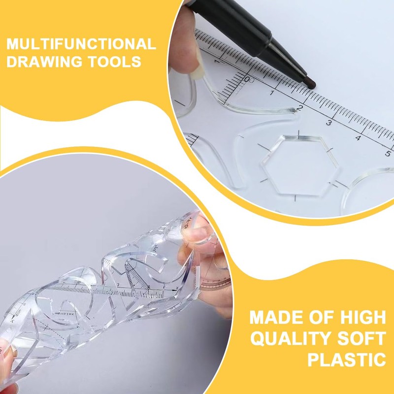 UEAVOID Multifunctional Geometric Ruler, Flexible Plastic Drawing Ruler, Multi-Purpose Drawing