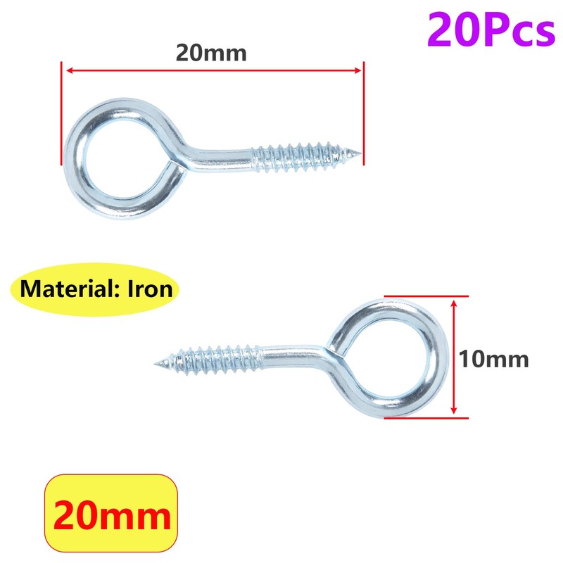 Qrity 20 PCS Eyelet Screws, 20mm Self Tapping Hook, Ring