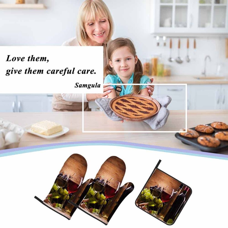 Samgula Red White Wine Oven Mitts and Pot Holders Sets