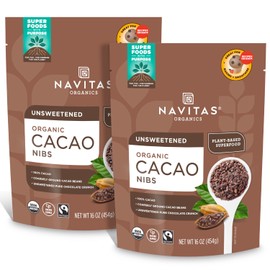 Navitas Organics Raw Cacao Nibs 16oz. bag, 15 servings â€” Organic, Non-GMO, Fair Trade, Gluten-Free (Pack of 2)