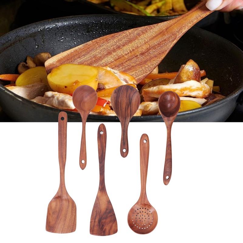 Kitchen Utensils Set Wooden Spatulas Spoons Comfortable Grip Minimaliset Kitchen