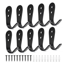 Pasking Pack of 10 Wall Hooks - Black Matt Stainless Steel Coat Hooks and Screws Heavy Duty Hooks Coat Hooks for Clothes Hat Scarf Bag Towel Key Cap Indoor/Outdoor
