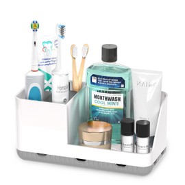 Homtalker Toothbrush Holders for Bathroom Counter - Detachable Bathroom Organizer and Storage Electric Toothbrush and Toothpaste Holder, Bathroom Decor Accessories for Countertop, Shower, Sink