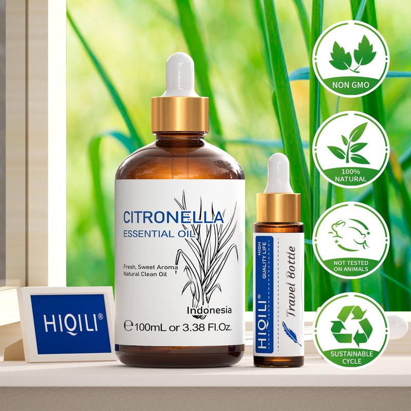 HIQILI 100ML Citronella Oil for Homemade Sprays, Add to Diffuser,