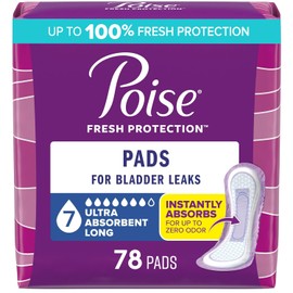 Poise - Almohadillas para incontinencia y posparto para fugas de vejiga, ultra absorción de 7 caídas, longitud larga, 78 unidades, el emb...