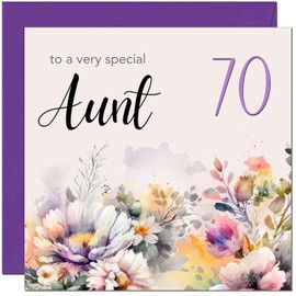 70th Aunt Birthday Card - Purple Floral Aunty Aunties Birthday Card for 70 Year old Seventy, Seventieth