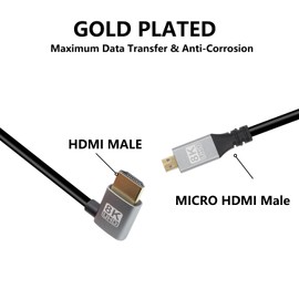 RIIEYOCA 90 Degree Left Angle UHD 8K Micro HDMI Male to HDMI Male 48Gbps High Speed 2.1 Cable Supports 8K @ 60Hz, 1080p, ARC, 3D, for DVR, HDTV, (Left Angle, 1 m)