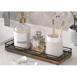 Rustic Bathroom Toilet Tank Tray, 11.2" Wood Toilet Paper Storage Basket Back of Toilet Basket Organizer, Vanity Tray for Perfume Makeup Candle Kitchen Counter Coffee Table Decor