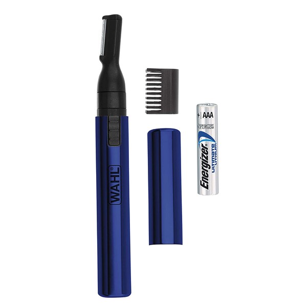 Wahl Lithium Pen Detail Trimmer With Interchangeable Heads for Nose, Ear, Neckline, Eyebrow, & Other Detailing – Rinseable Blades for Hygienic Grooming & Easy cleaning – model 5643-400, Blue