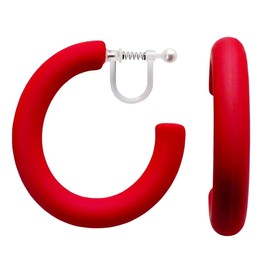 Women's Non-Pierced Earrings, Popular, Painless, Red, Large, White, Black, 1.6 inches (4 cm), Thick, Pink, Orange, Green, Light Blue, Blue, Yellow, Neon Color, Hoop, Large, 2.4 inches (6 cm), Resin