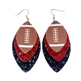 Colorful Layered Football Sport Dangle Earrings for Women Glitter Game Day Faux Leather Teardrop Earrings Team Sports Spirits Sports Lover Cheer Fan Outfit Jewelry-I