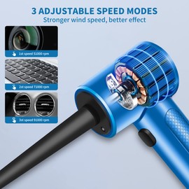 Jenawin Jenawin Electric Compressed Air Duster, 3-Speed 91000RPM, 8000mAh Rechargeable, 14-in-1 Kit with LED, for Computers, Keyboards, Cars & More