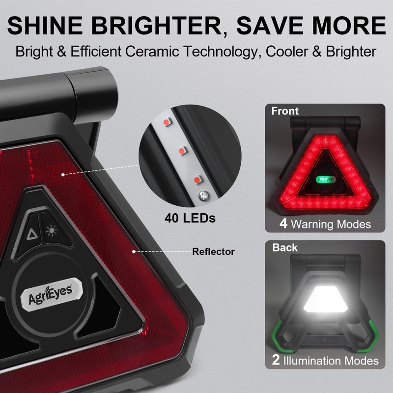 Agrieyes USB-C Rechargeable Emergency Triangle Lights, Portable Flashing LED Warning