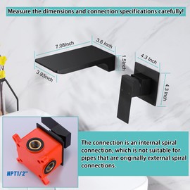 HAMOLER Wall Mount Bathtub Faucet Waterfall Bathroom Sink Faucet Single Handle Wall Mount Widespread Waterfall Vessel Faucet 2 Hole Lavatory Vanity Faucets, Matte Black