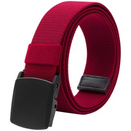 Elastic Belt for Men, Stretch Canvas Belt with YKK Plastic Buckle, Breathable Waist Belt for Work Outdoor Cycling Hiking, Adjustable for Pants Size Below 46inches[53"Long1.5"Wide] (Red)