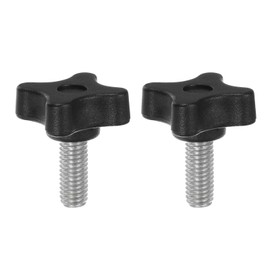 QUARKZMAN 2 Stück Sterngriffmutter Rändelschraube M8 x 20mm Metrisches Gewinde 32mm 4-Punkt-Kunststoffkopf Gewindestiftknopf Handfestzieh-Daumenschraube Schablonengriff, Schwarz