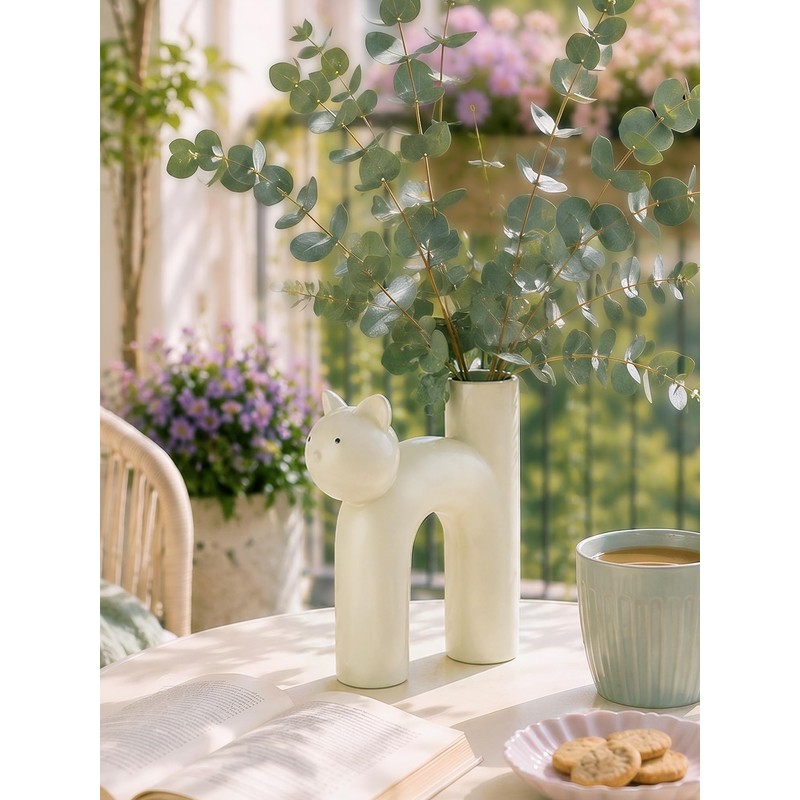 Ceramic Cat Vase, Cute Cat Themed Gifts for Women, Home