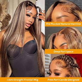 TTSMINS 13x4 Ombre Lace Front Wigs Human Hair for Women 180 Density 4/27 Highlight Colored HD Transparent 26 Inch Straight Lace Front Wig Human Hair Pre Plucked Glueless Lace Frontal Wigs