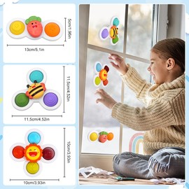 EOPUOZS Suction Cup Spinner Toy, 3 Pieces Suction Cup Toy Baby Spinner with Suction Cup, Table Toy Baby Suction Cup