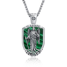 XIXLES Saint Raphael Necklace 925 Sterling Silver Archangel Saint Raphael Pendant Necklaces,Patron Saint Raphael Jewelry for Men with 22 in Chain