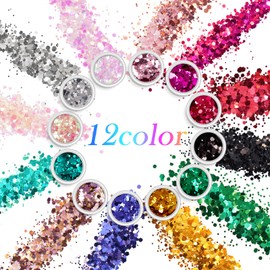 AOOWU Glitter, 12 Colours Festival Glitter Face, Halloween Make-Up Glitter Hair, Body Glitter Festival Accessories, Glitter for Face, Nails, Eyes, Lips, Hair, Body (08)